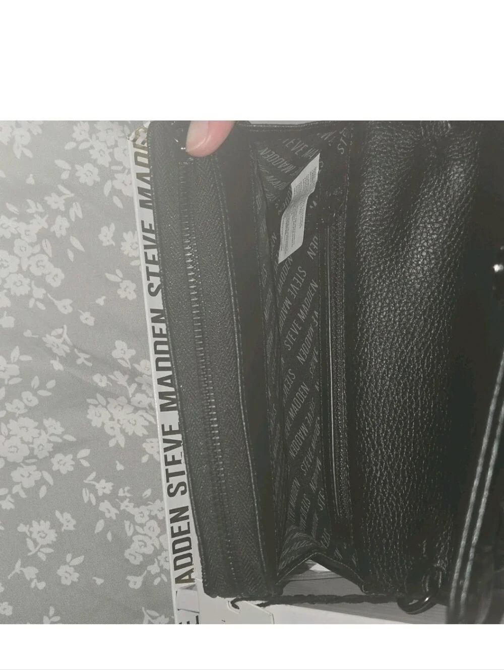 Steve Madden Black Embossed Crossbody Wallet & Strap Set